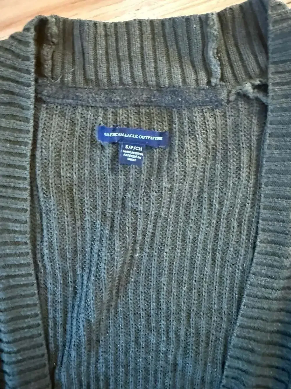 American Eagle Outfitters Green Open Front Ribbed Cardigan Sweater with Pockets